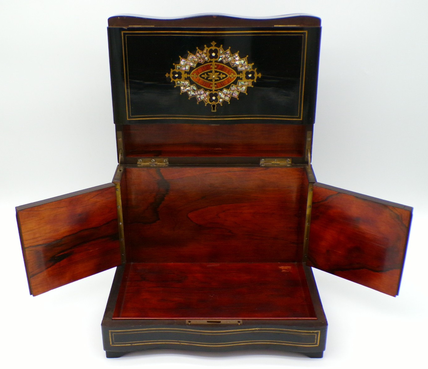 Antique French Napoleon III Wooden Tantalus Cabinet Cut Baccarat Liquor Barware
