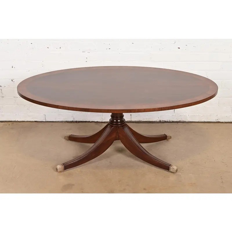 Ethan Allen Regency Banded Flame Mahogany Coffee Table, Newly Refinished