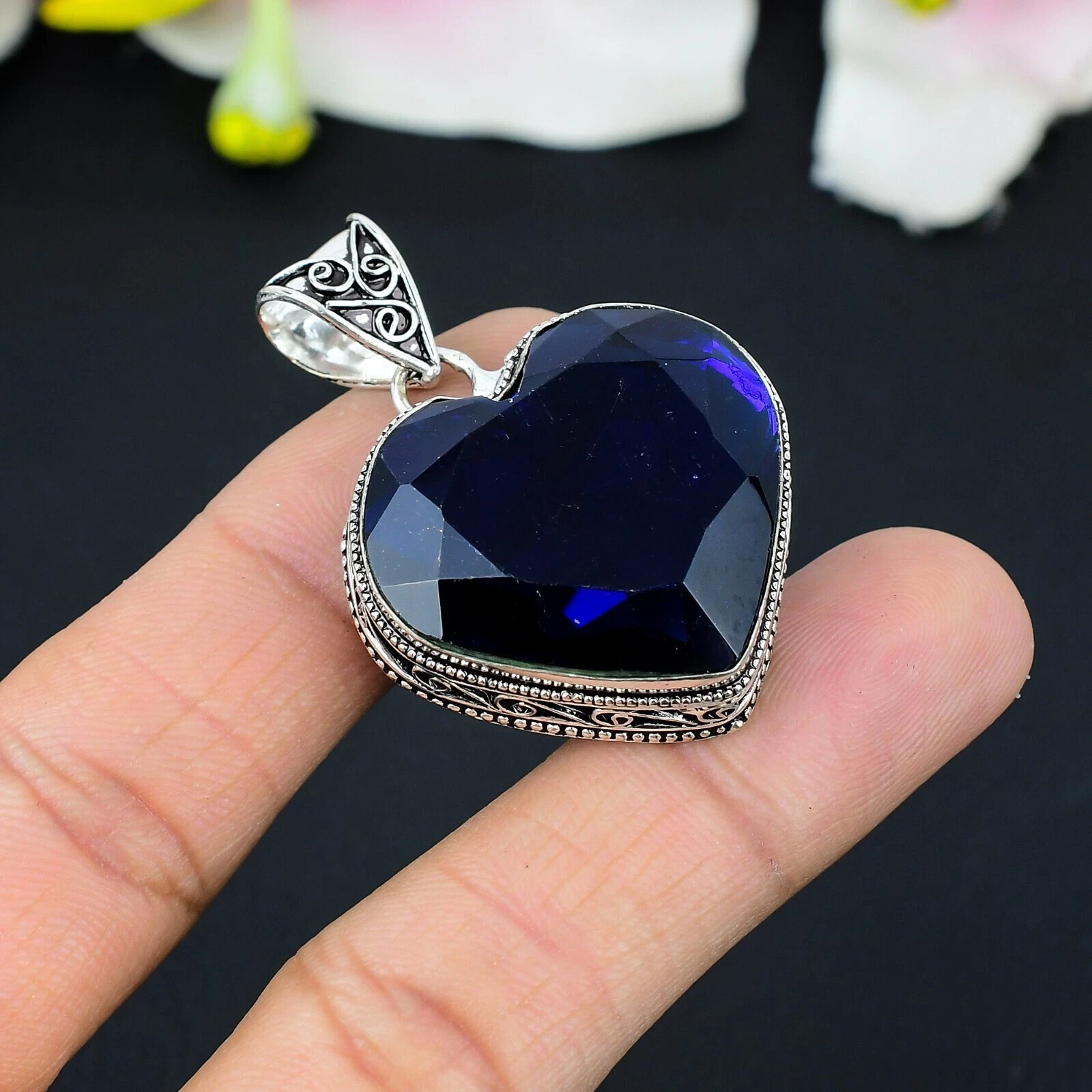 London Topaz Pendant, 925 Silver Sterling, Blue Pendant, Christmas Jewelry, Hear