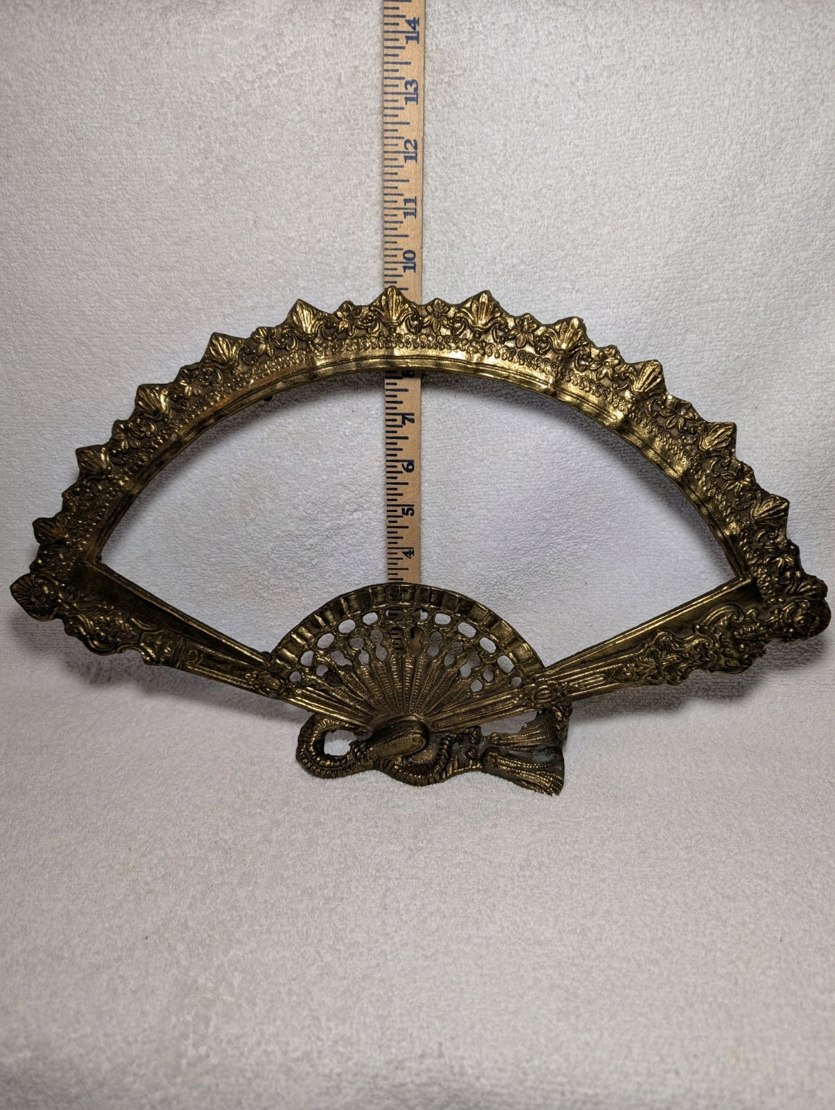 Antque Gilt Bronze Fan Shaped Frame Lace Design Aged Gilding Metal