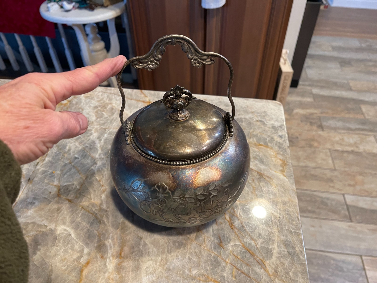 Victorian Antique Rockford Quadruple silver plate Crackers jar