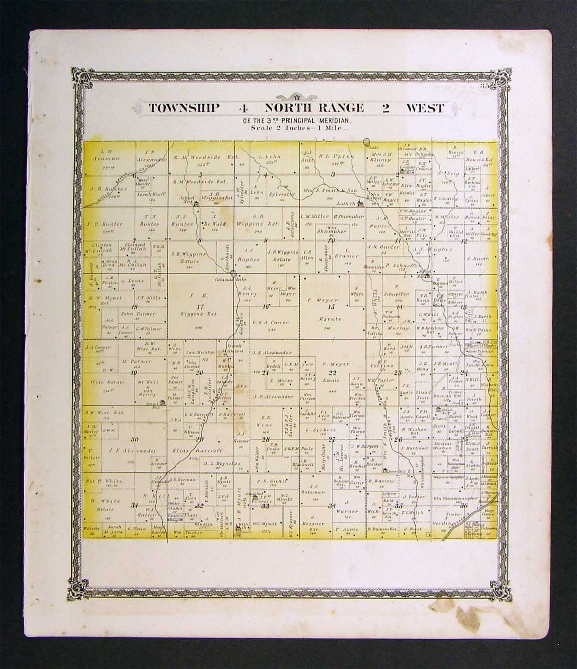 1875 Illinois Bond County Platt Map – Township 4N 2W