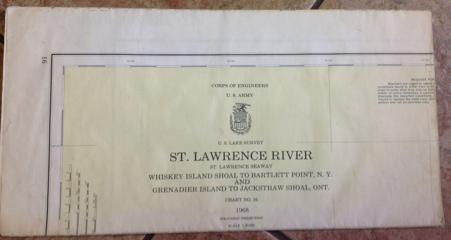 Vtg. Nautical Map St. Lawrence #16 River Whisky Is.-Bartlett Pt Army Corps 1968