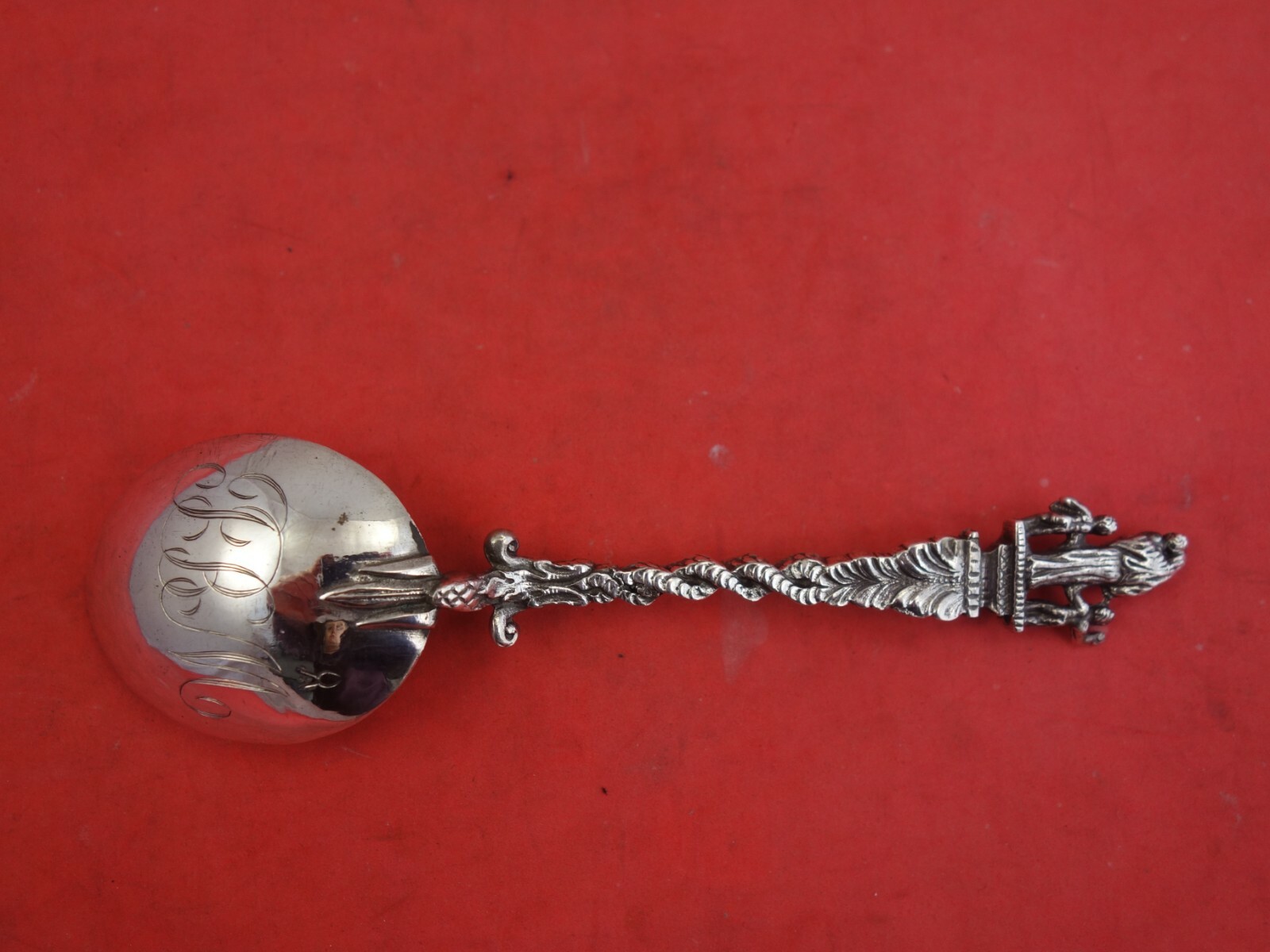 German Silver by Various Makers .830 Silver Sugar Spoon 3D Woman w/ Children 6″