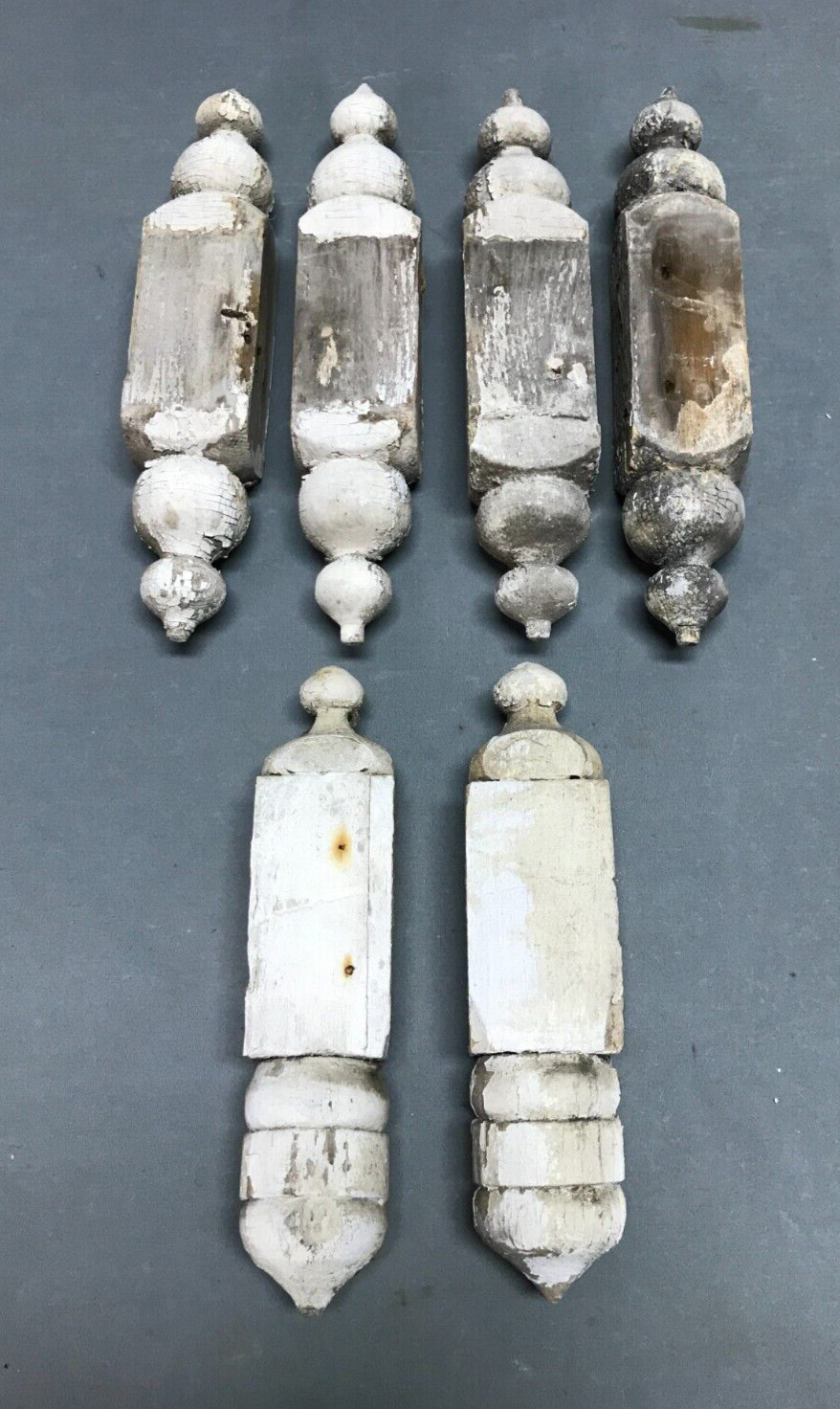 Antique Lot 6 Shabby Turned Wood Porch Double Drop Finials Old VTG 1833-24B