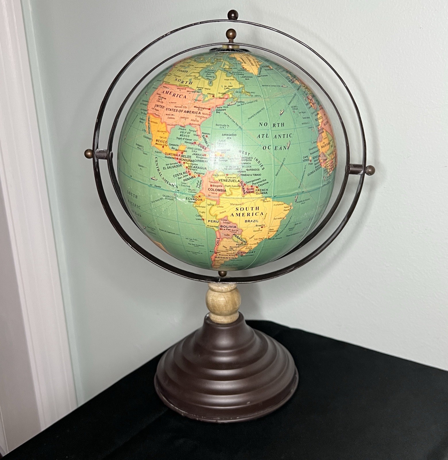 Raised Globe 8″ Width w/ Stand Home Office Classroom Decor 2005 India *Flaws*