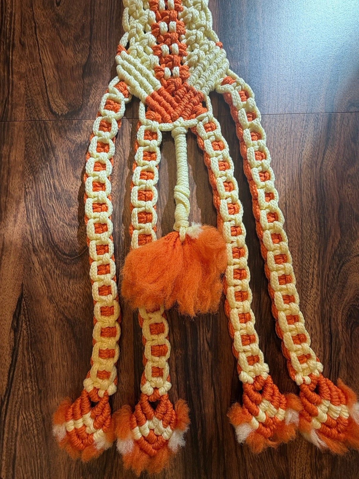 1970s Macrame Giraffe Wall Hanging 52” Long Handmade Kitschy Vintage Decor