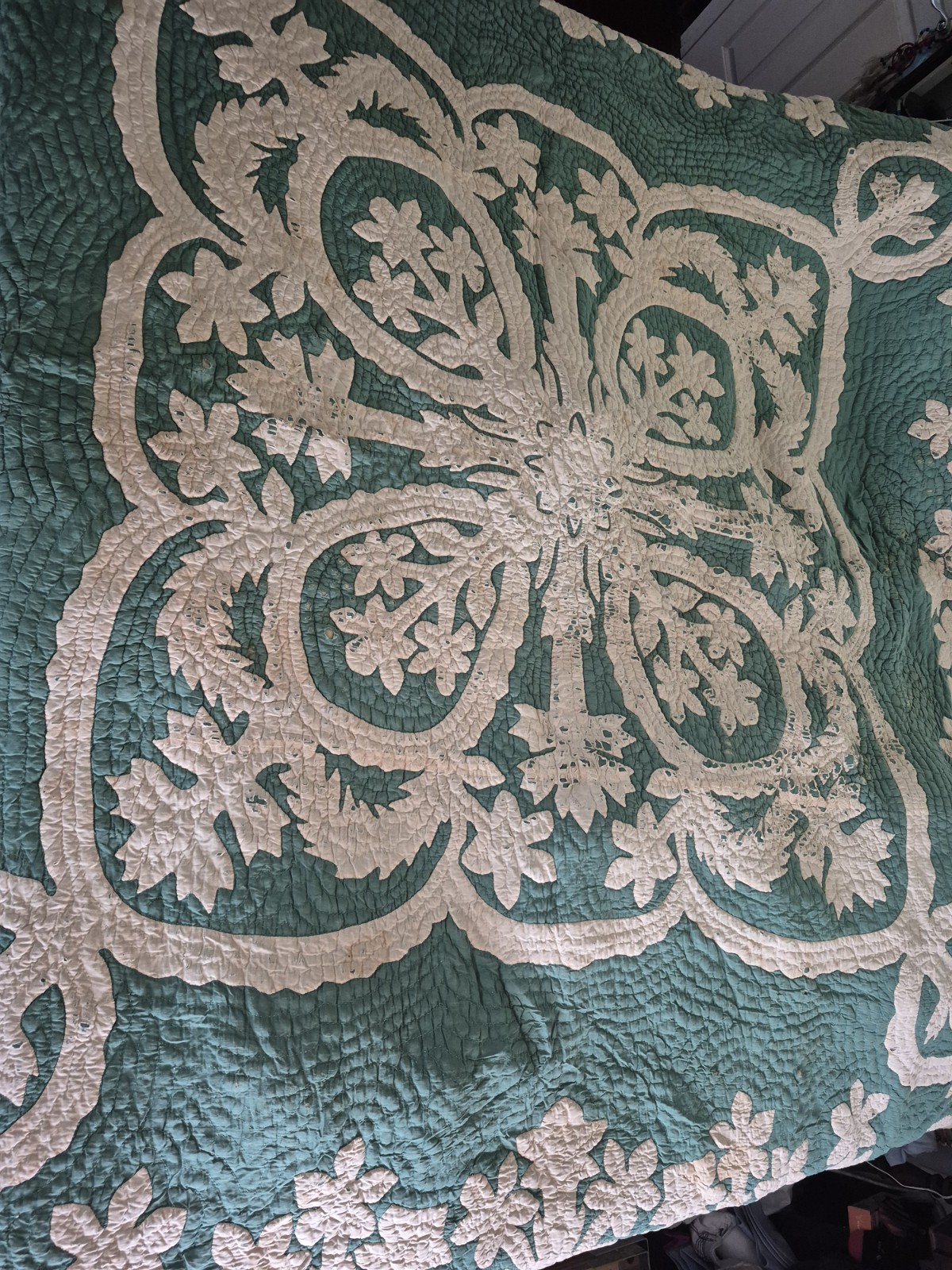 Antique Hawaiian Quilt Flower Floral Pattern Green Ex Anne Rice Cooke Queen
