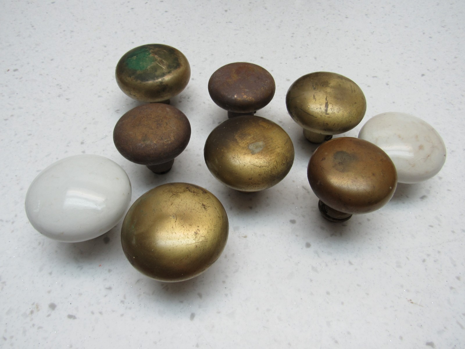 Lot of 9 Antique Door Knobs vintage metal Brass Porcelain