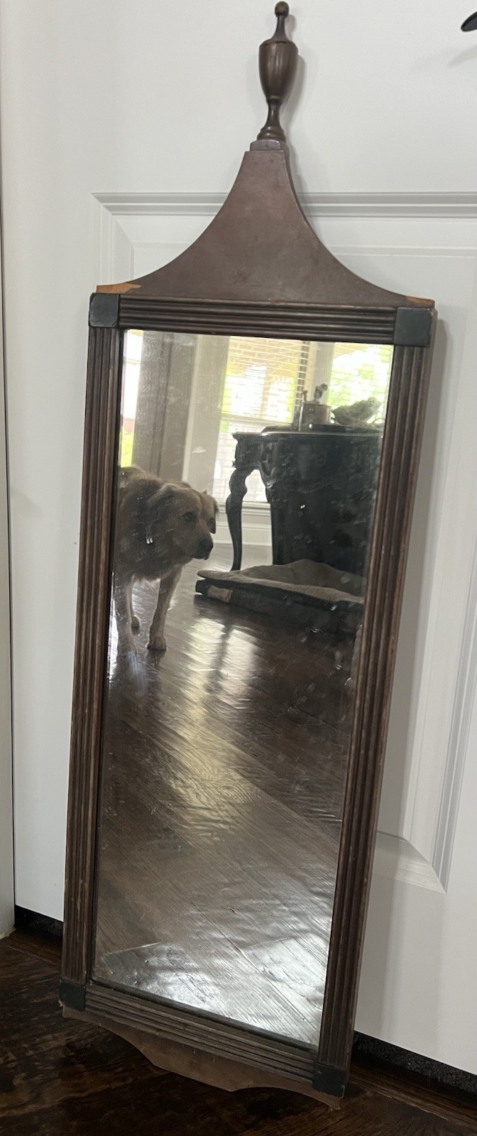 Antique 1905 Brown Wood Framed Rectangular Wall Mirror Vertical H 38” ~9lbs