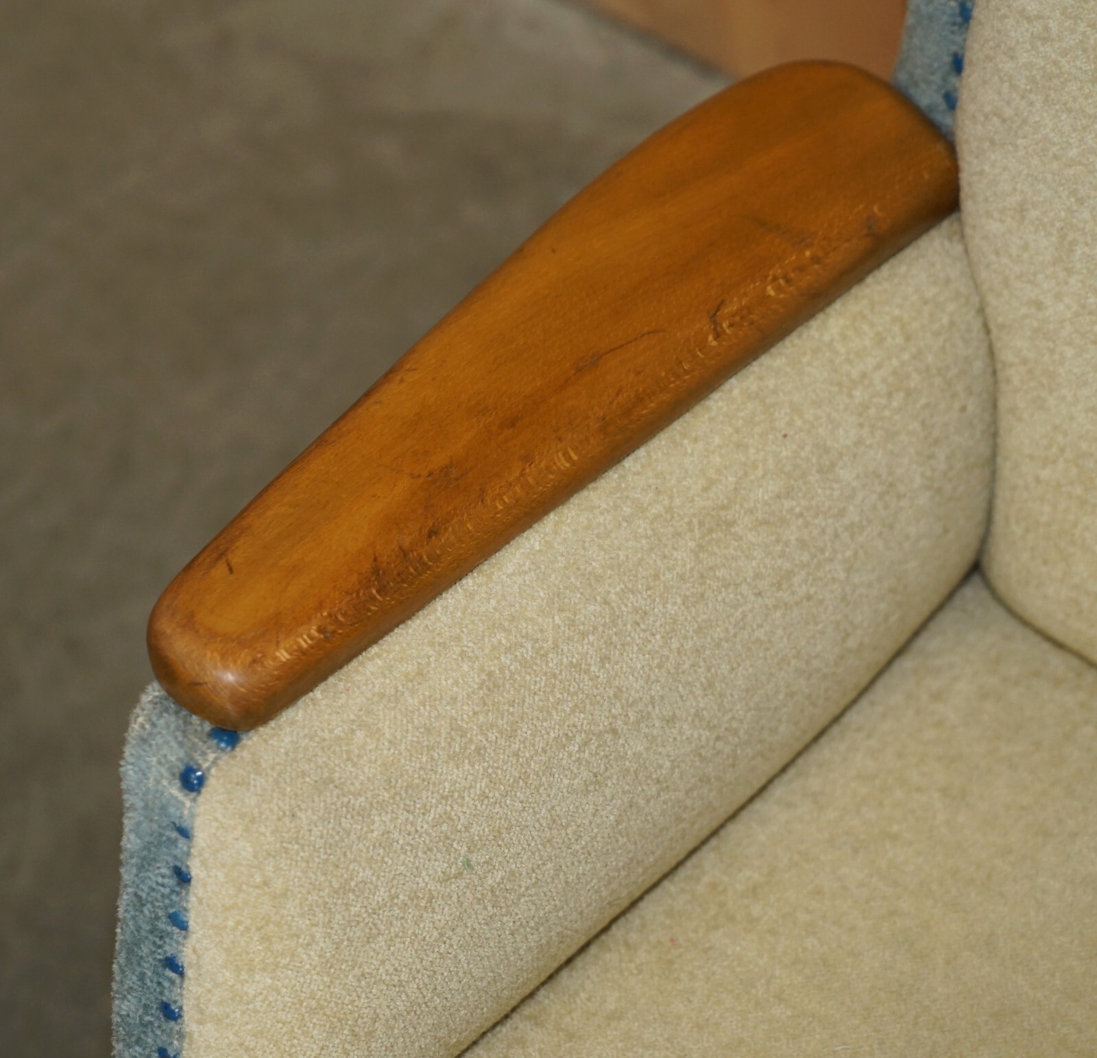 PAIR OF VINTAGE FRENCH CIRCA 1960’S CLUB TUB ARMCHAIRS WITH WALNUT & BEECH FRAME