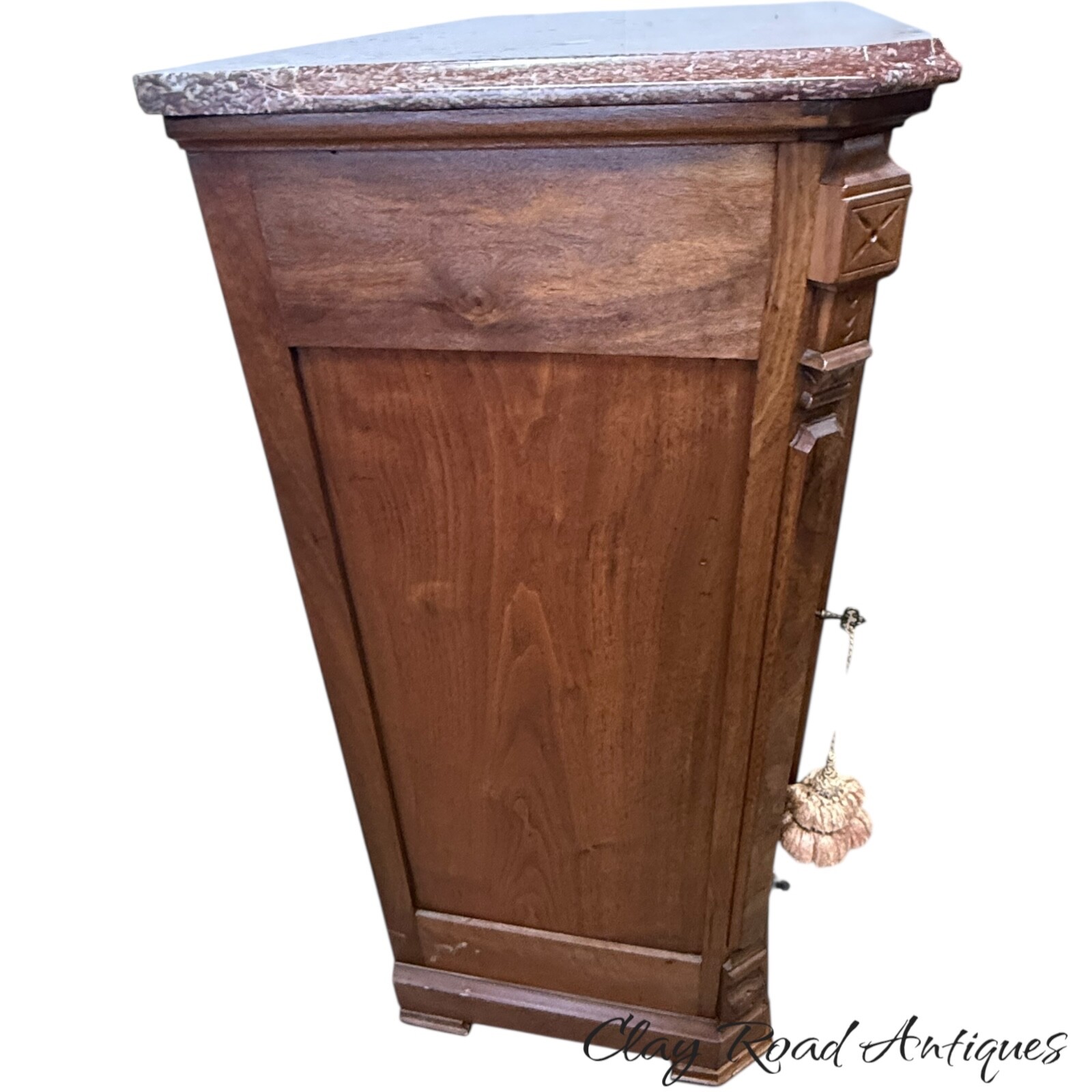 Antique Victorian Burl Walnut Credenza Marble Top Hall Console Table 1860 Carved