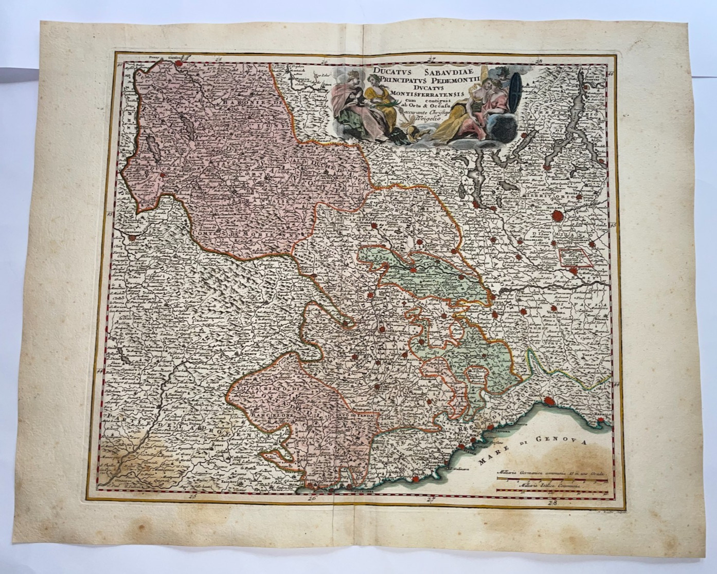 ITALY PIEDMONT FRANCE 1719 CHRISTOPHER WEIGEL LARGE ANTIQUE MAP 18TH CENTURY