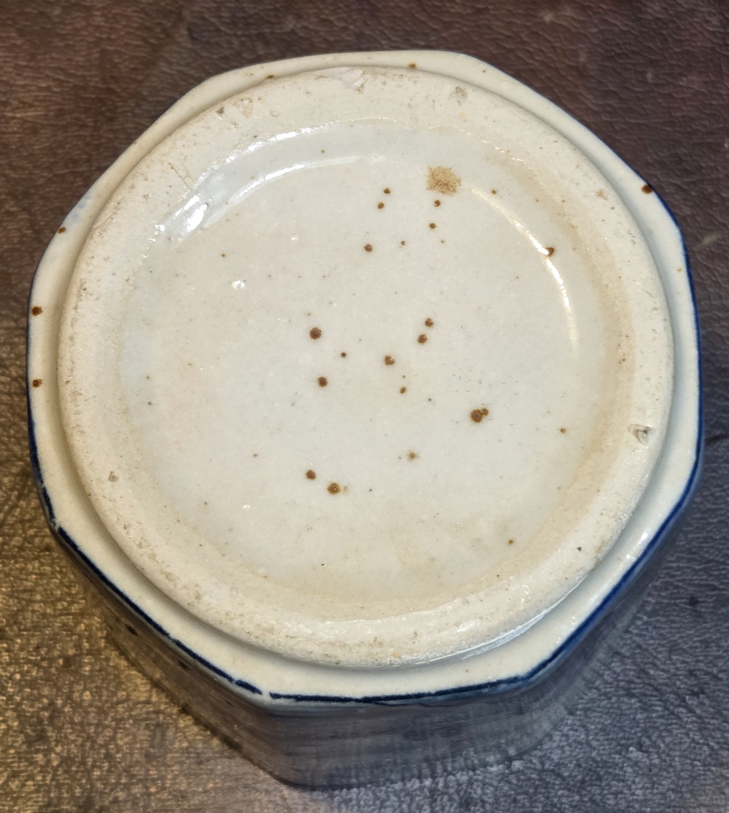 Antique Asian Blue White Transferware Landscape Brush Pot Desk Cachepot Octagon