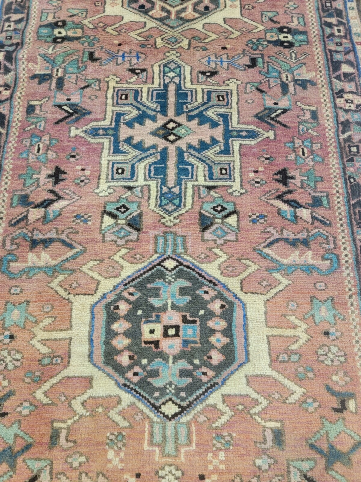 Antique Oriental Hand-Knotted Wool Runner Rust/Black/Green 2’10” x 9’5″