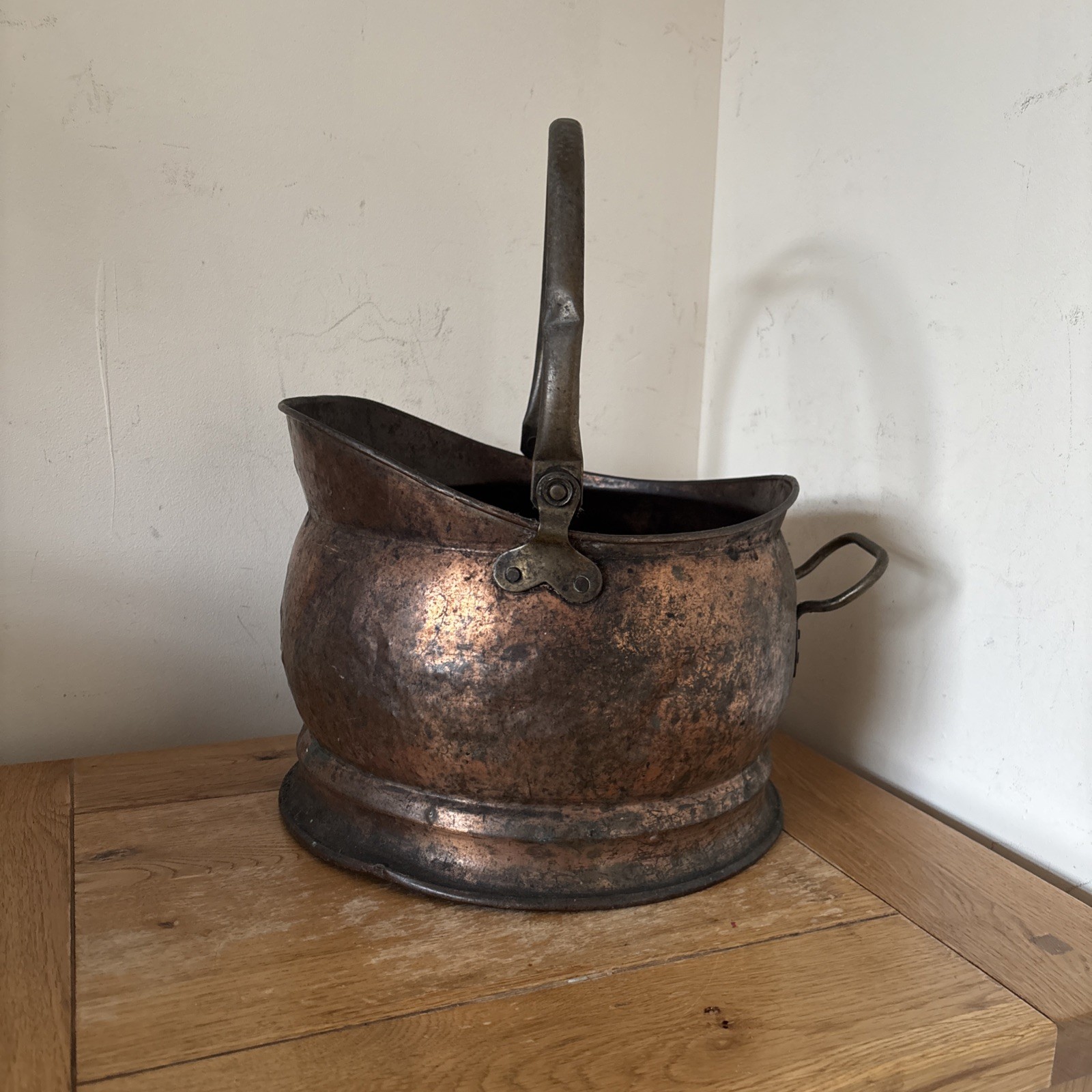 Antique Scottish copper and brass helmet coal scuttle or hood Victorian
