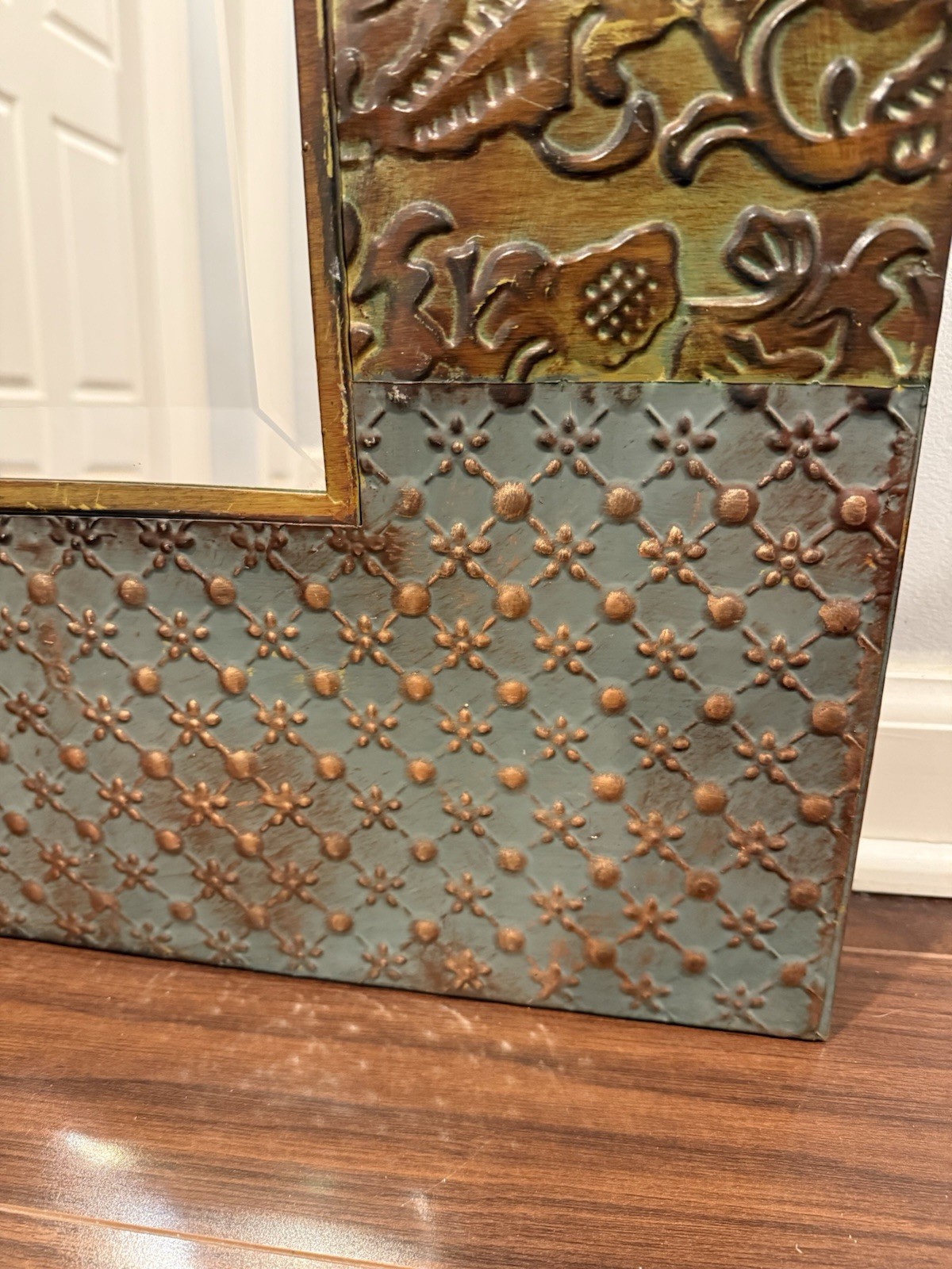 Rustic Boho Square Wall Mirror W/ Embossed Patchwork Frame 20”x24” Vintage Hang