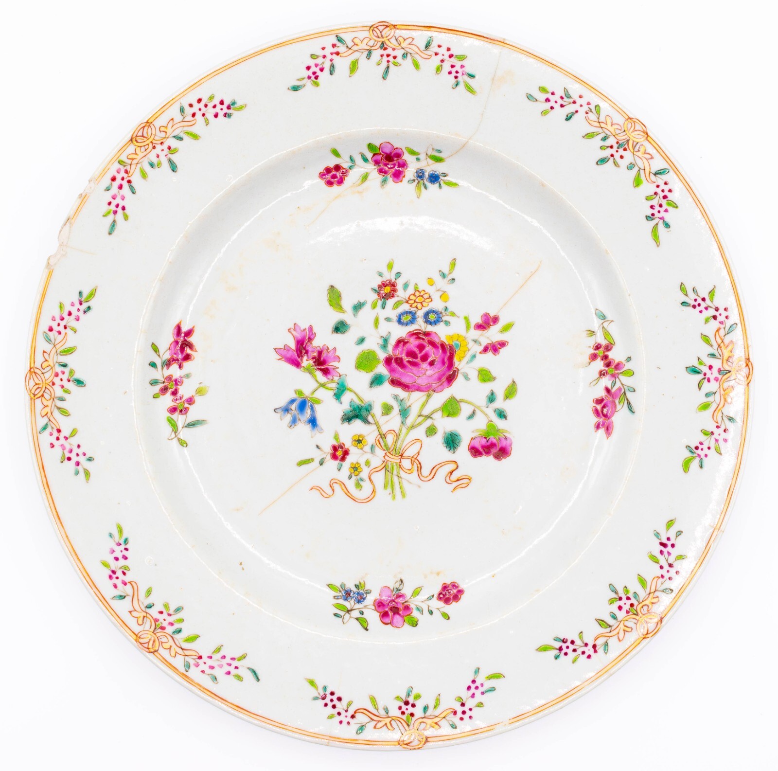 Chinese Porcelain Qianlong Plate Famille Rose Peony Gilt Qing Period 18C