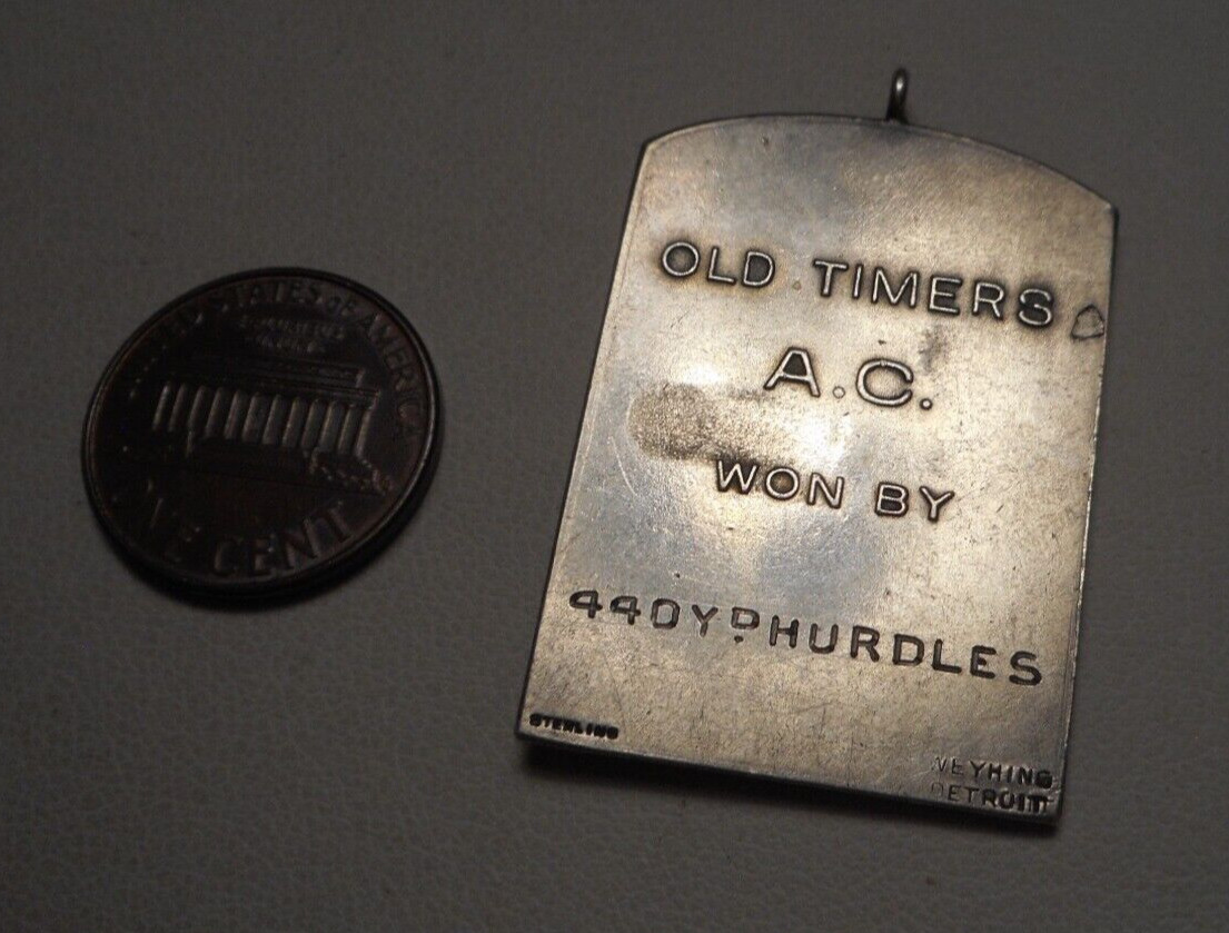 Old Art Deco Weyhing Detroit Sterling Old Timers Award Medal 440Yd Hurdles 14.5g