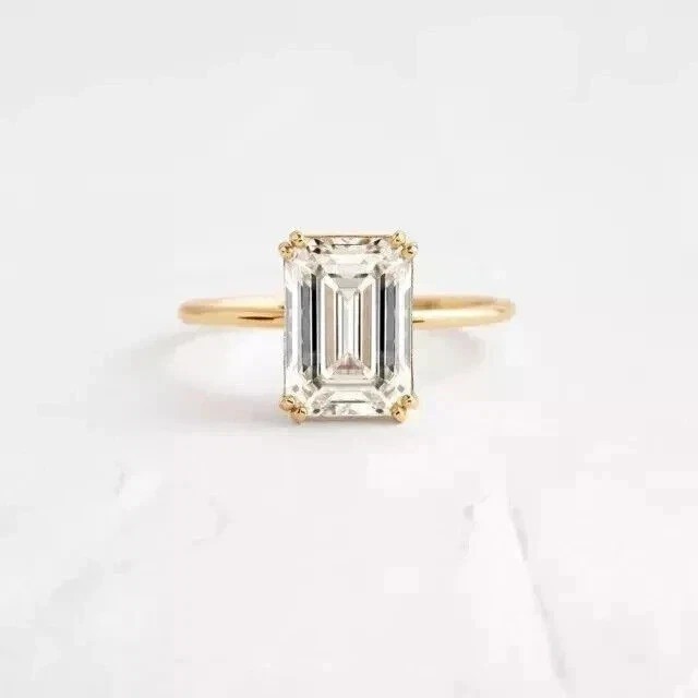 2Ct Emerald-Cut Lab Created Solitaire Engagement Ring 14K Yellow Gold Plated