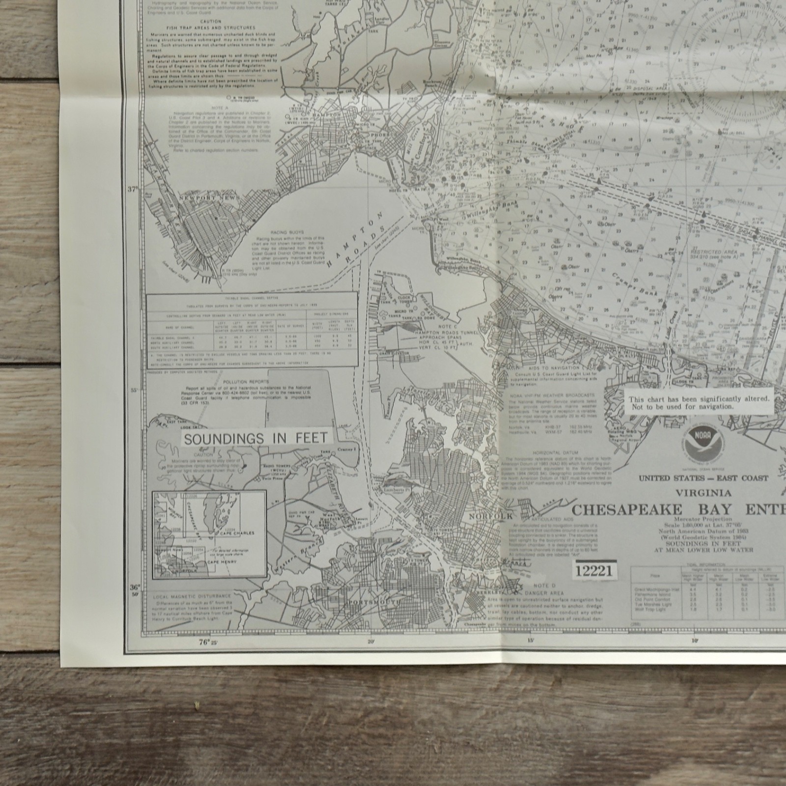 Vintage Nautical Navigation Plotting Chart Map Chesapeake Bay Entrance 36″x24″