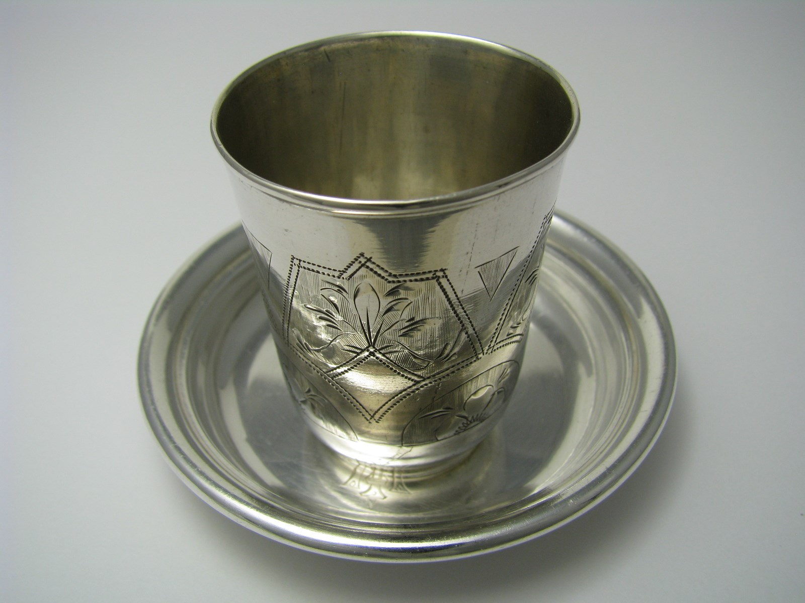 FRAGET SILVER PLATED KIDDUSH CUP UNDERPLATE Russian Empire/Poland ca1896 Mono TM