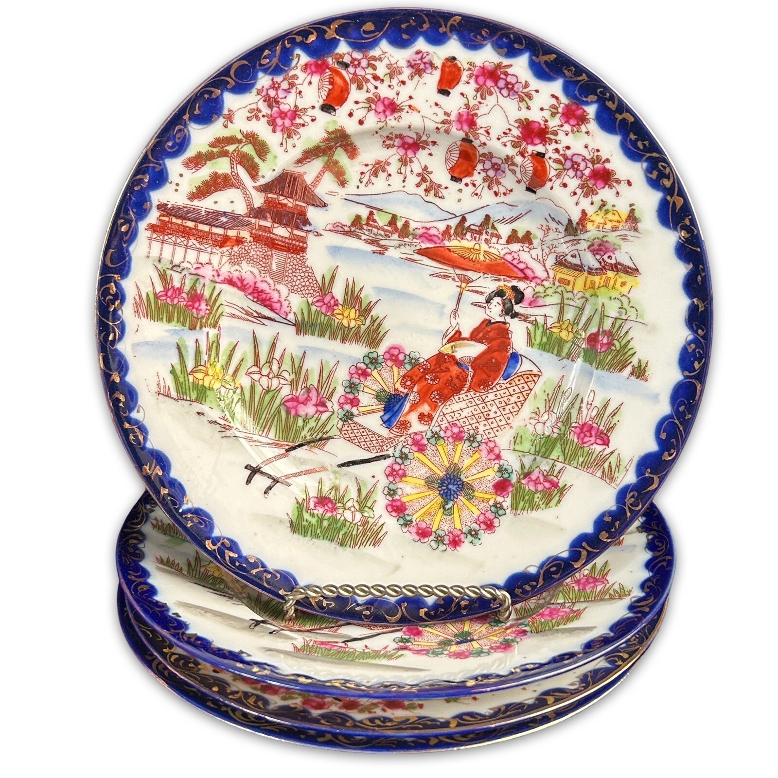 Vintage Japanese Geisha Plates Early 20C Hand painted