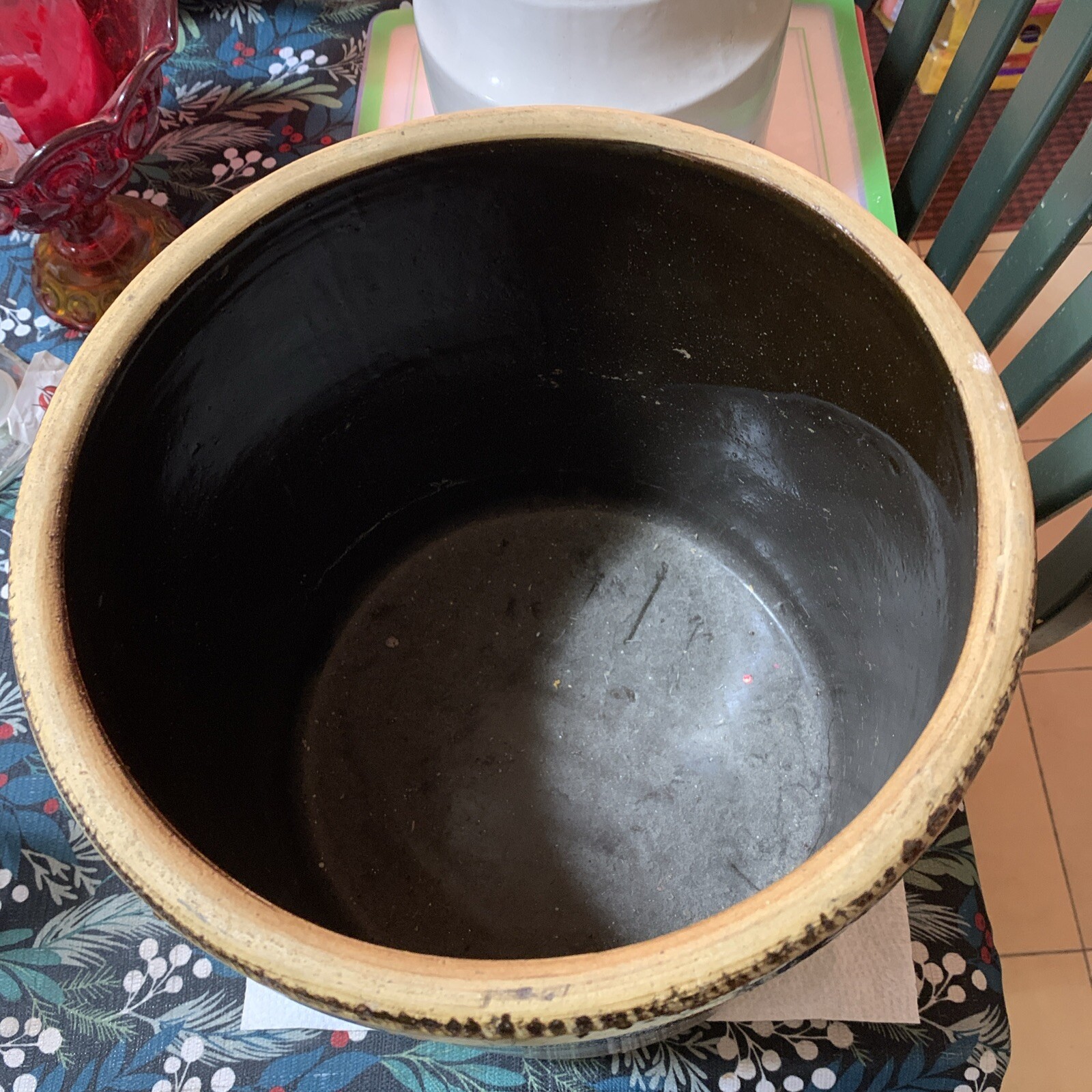Vintage #3 Primitive Two Tone Stoneware Heavy Crock