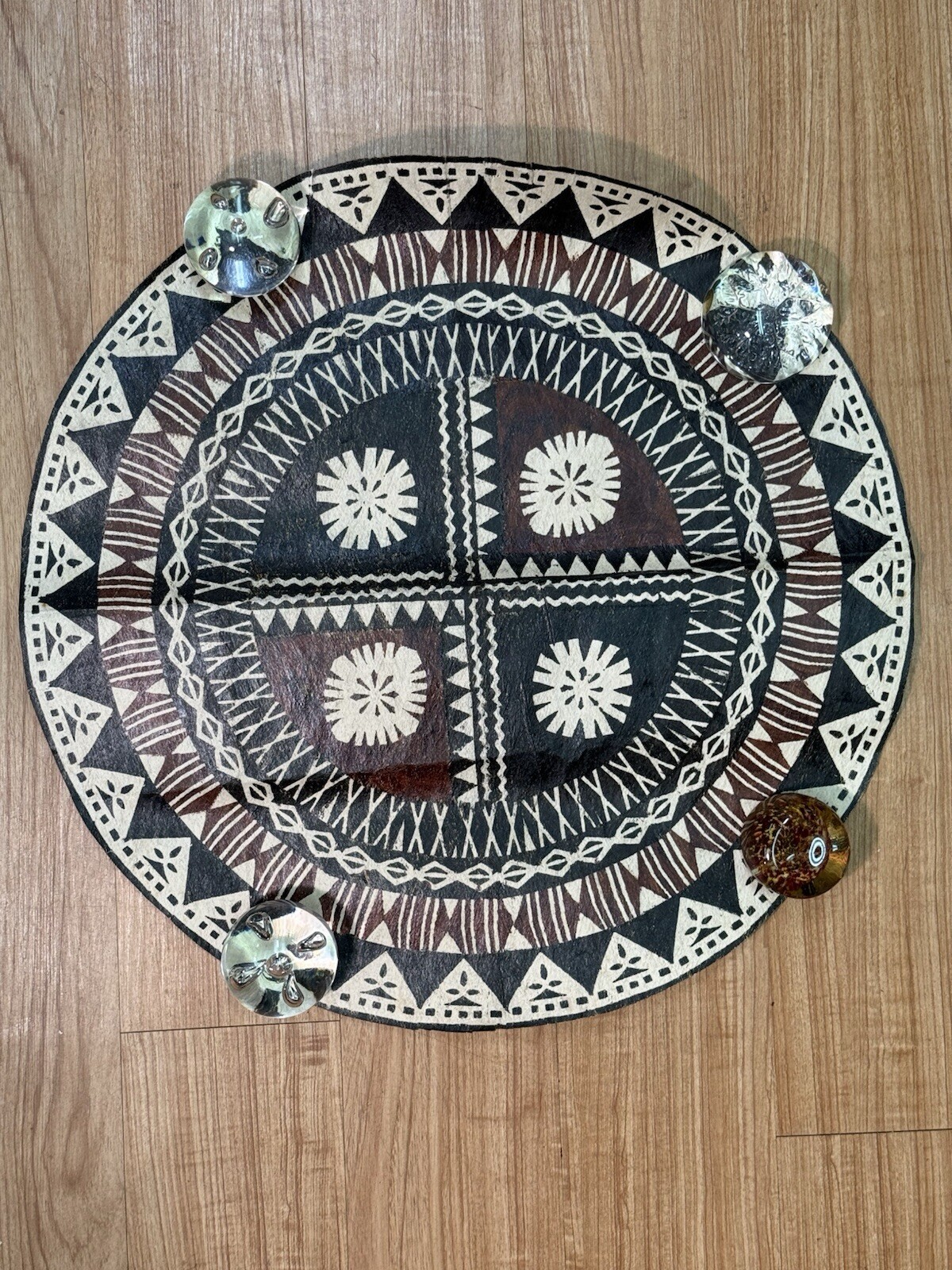 Pacific Islands Samoa Tuvalu Polychrome Bark cloth Floor Mat 20th C Round #1