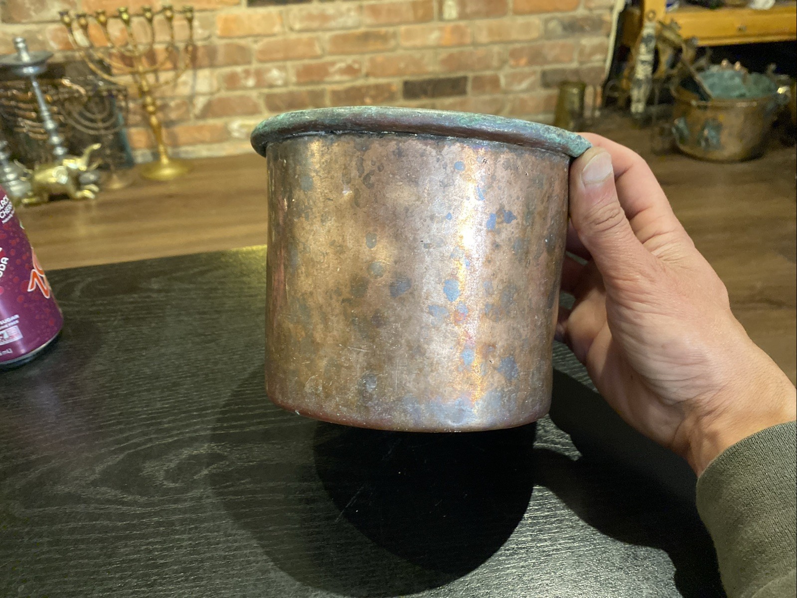 Antique Primitive Large Copper Cup Or Small Pot With Handle, Dovetail Seems