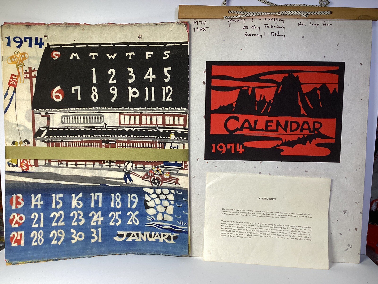 Takeshi Nishijima / Serizawa Keisuke Japanese Katazome Calendars Woodblock 1974