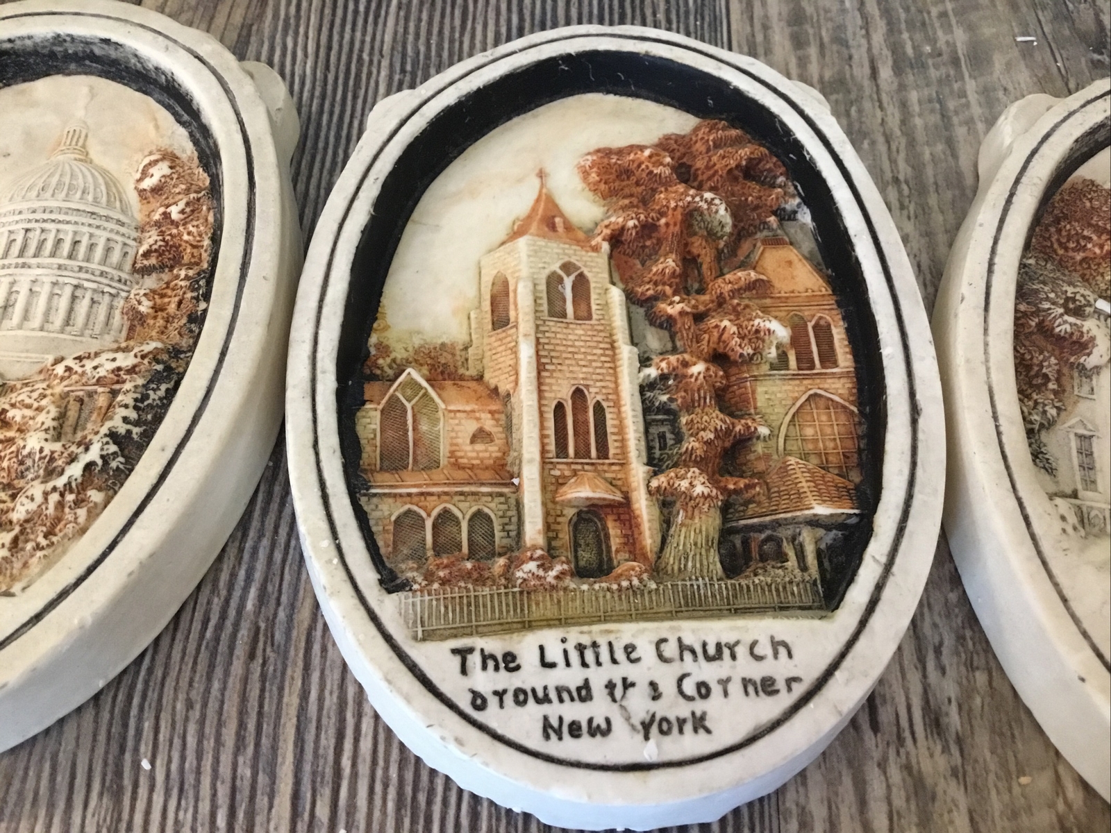 3 Vtg Hand Painted Bouterware Plaques Corocraft Washington DC Frank M Sayford Co