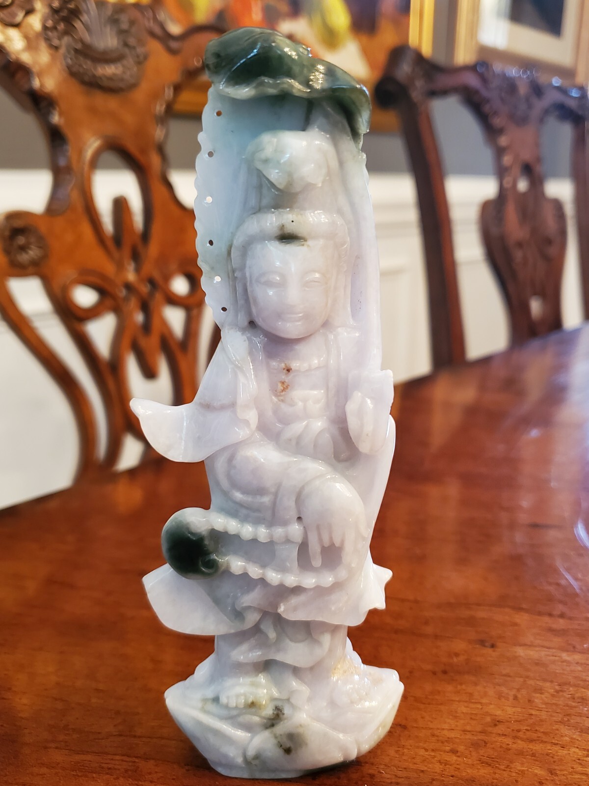 Jadeite Quan Yin Statue Figurine Tri-Colored Fine Grain 1070 carats 214g