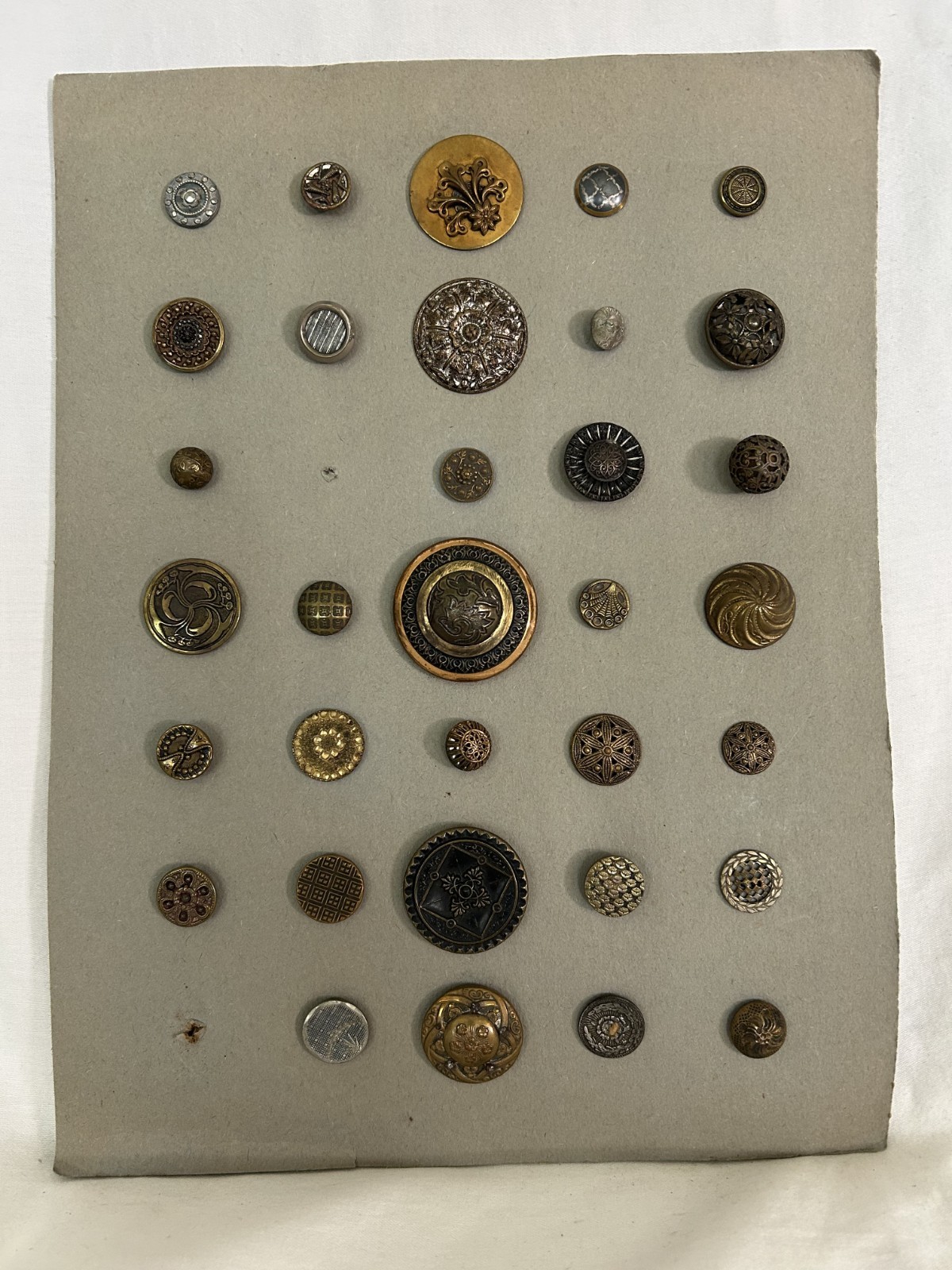 Antique Victorian Buttons on Card ~ Mixed Metal Patterns 33