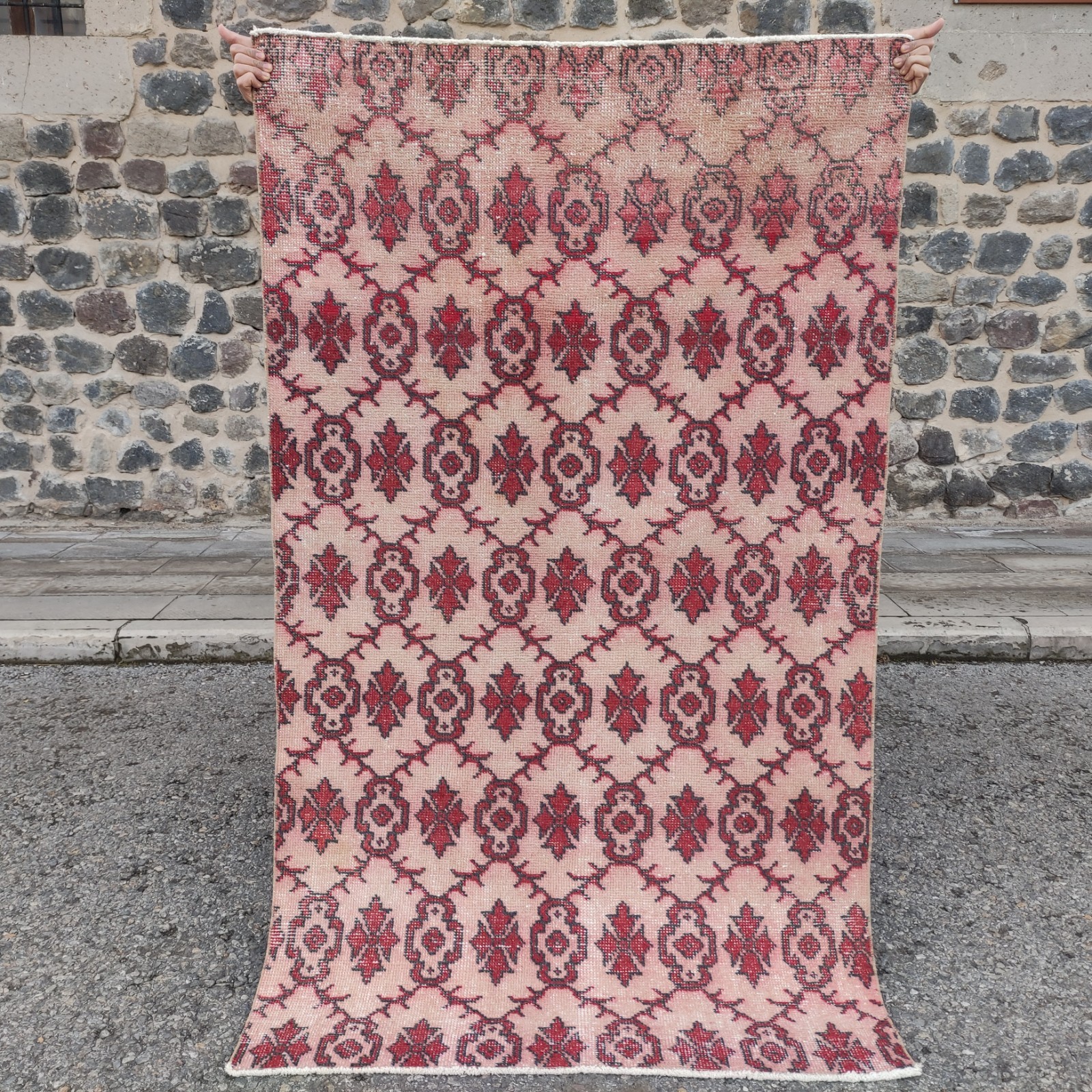 Vintage Rare motif Area Rug 3.71 x 6.33 ft , 4×6 Handmade Wool Rug 113 x 193 cm
