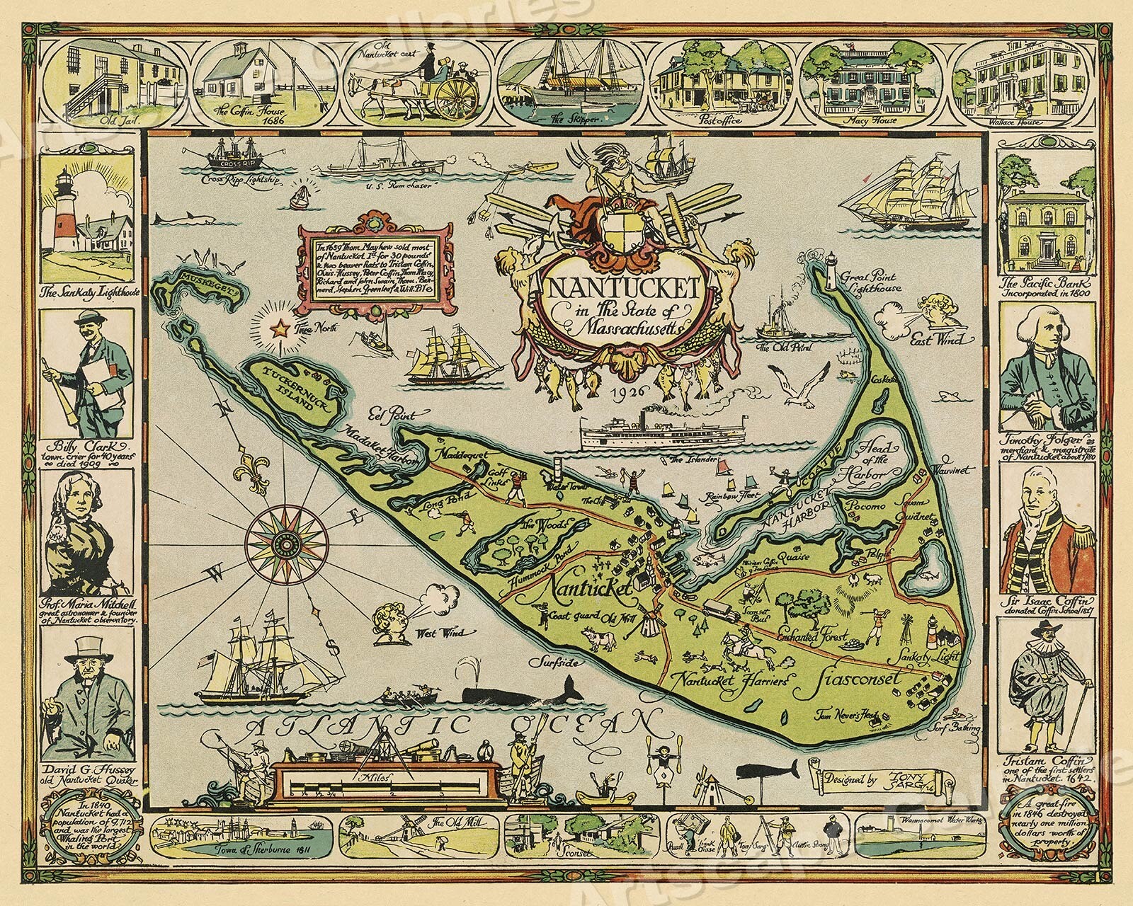 Map of the Island of Nantucket 1926 Vintage Style Decorative Map – 20×24