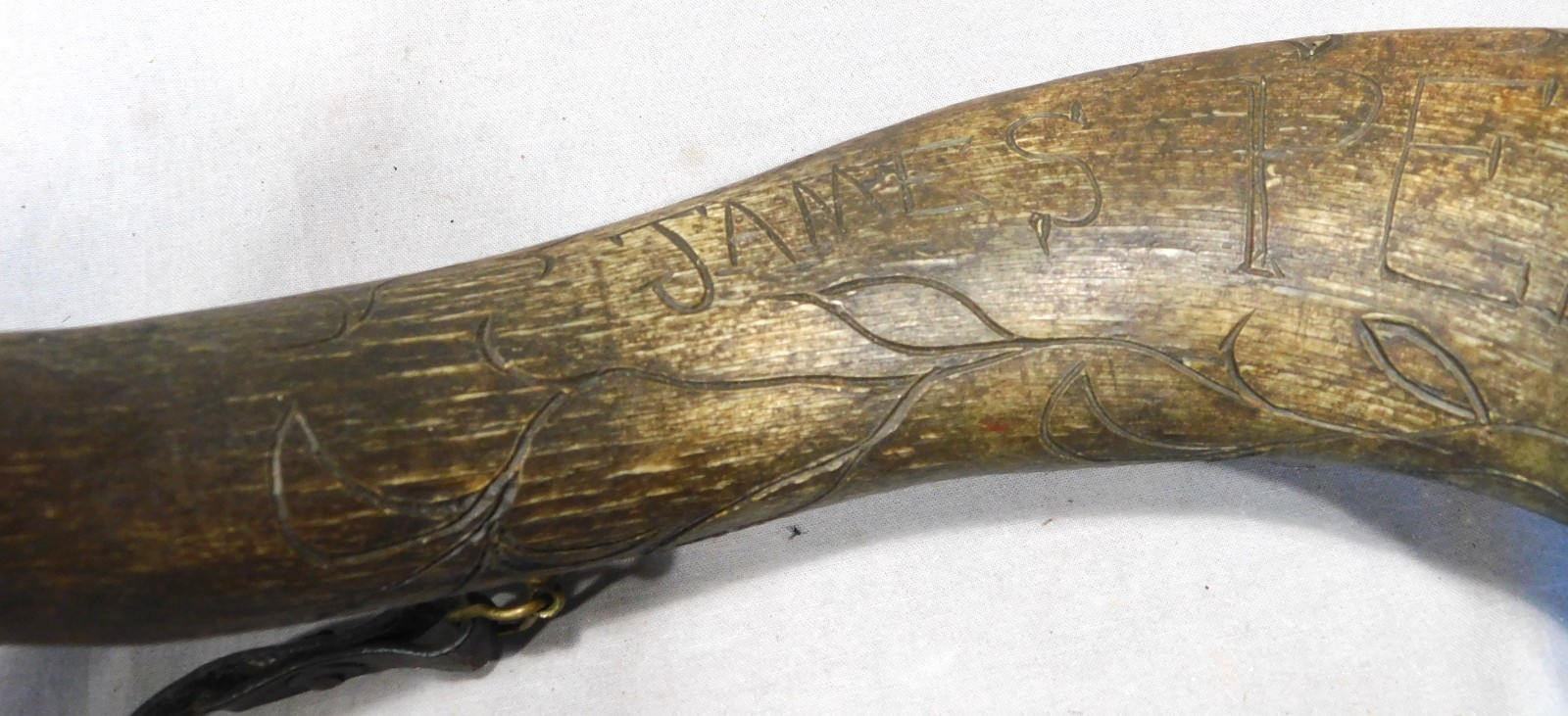 Antique Carved Powder Horn James Perkins Guilford CT Dated May 1852 Folk Art