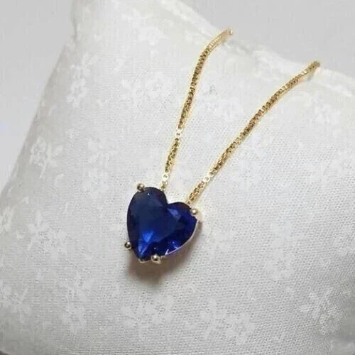 3Ct Heart Cut Lab-Created Blue Sapphire Solitaire Pendant 14K Yellow Gold Plated