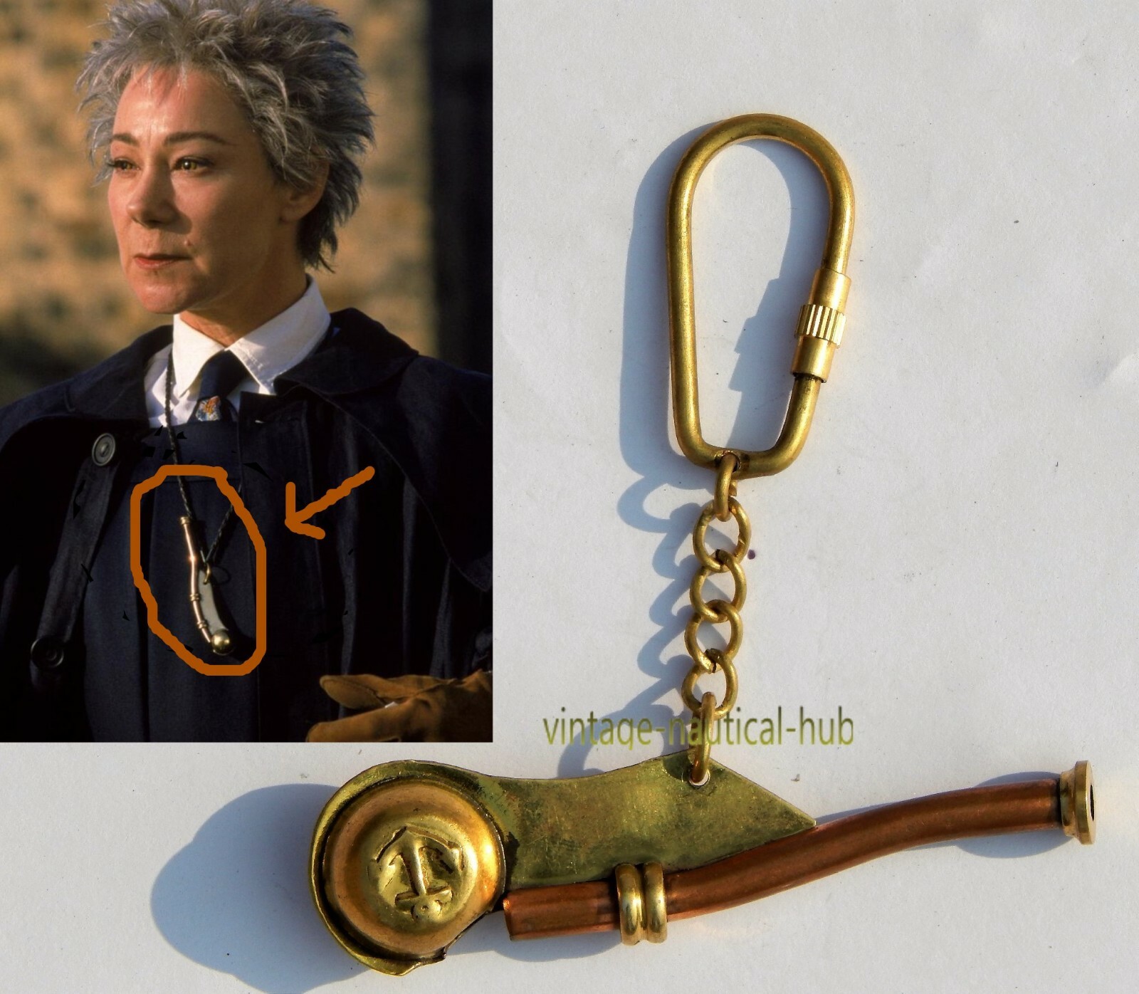 Boatswain Whistle With Wooden Box Bosun Call Pipe Brass / Harry Potter Gift
