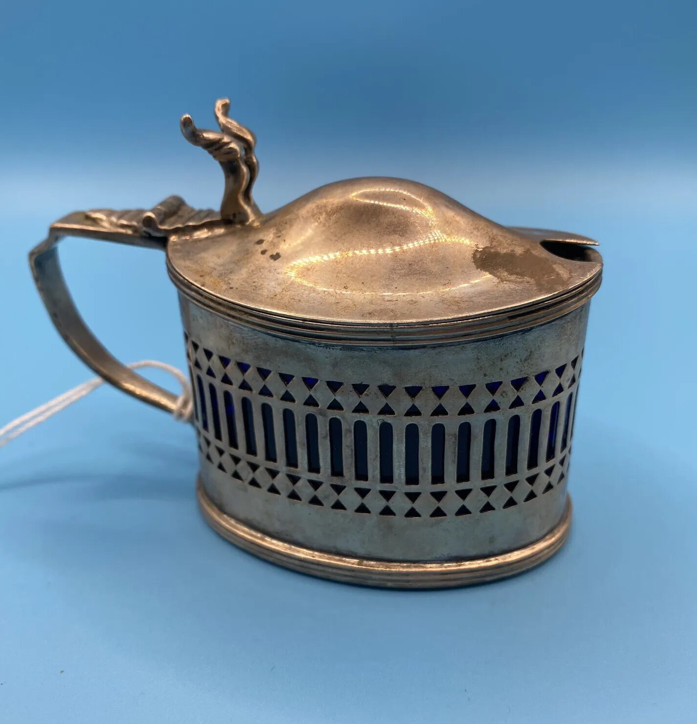 Antique Sterling Silver Mustard Pot Stokes & Ireland Chester Hallmarked & Cobalt