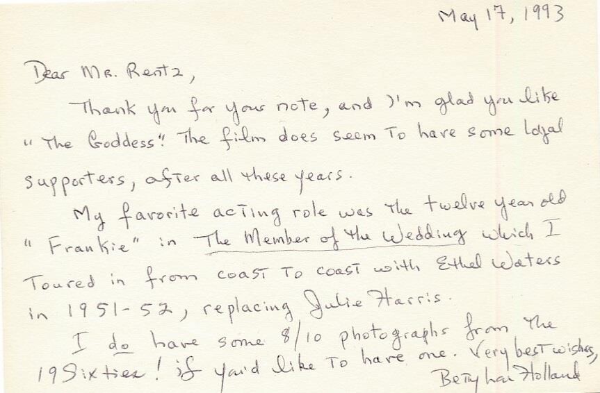 Betty Lou Holland- Signed Handwritten Letter