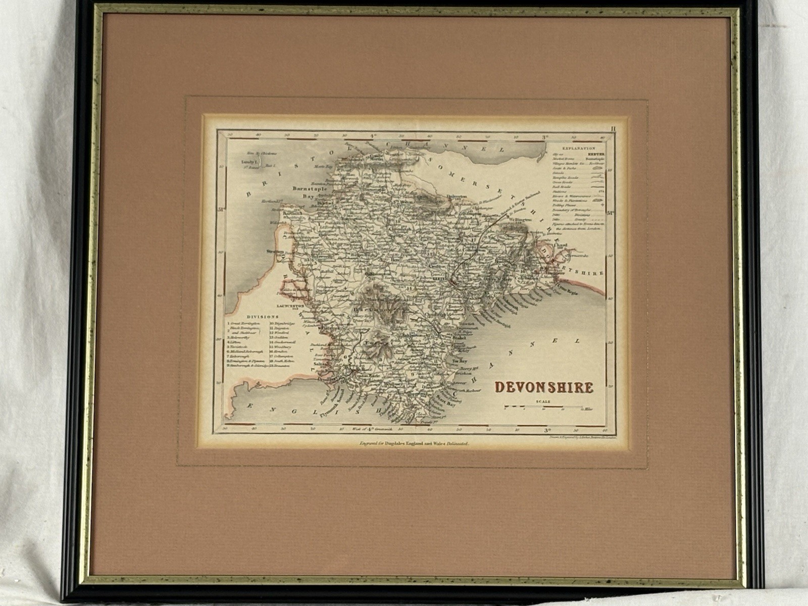 Antique Framed Devonshire Map by J.Archer c.1850 – Dugdale’s England & Wales