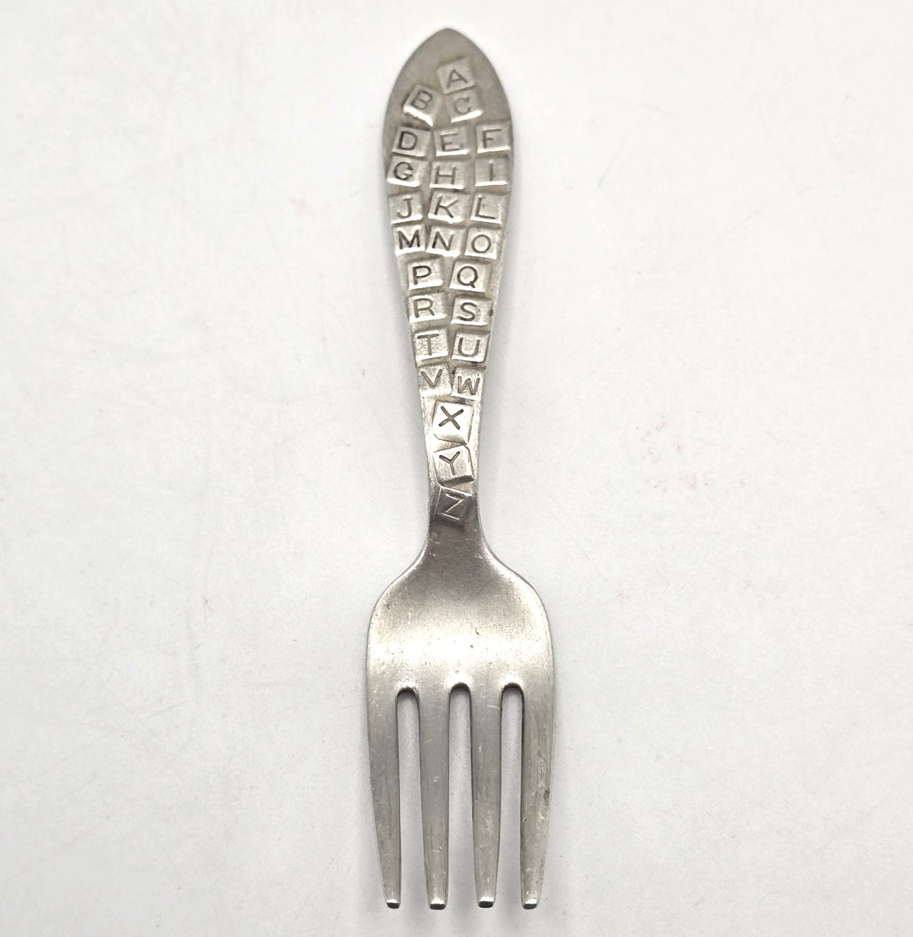 Vtg Rogers International Sterling Silver 3D ABC Alphabet Letters Baby Fork, USA