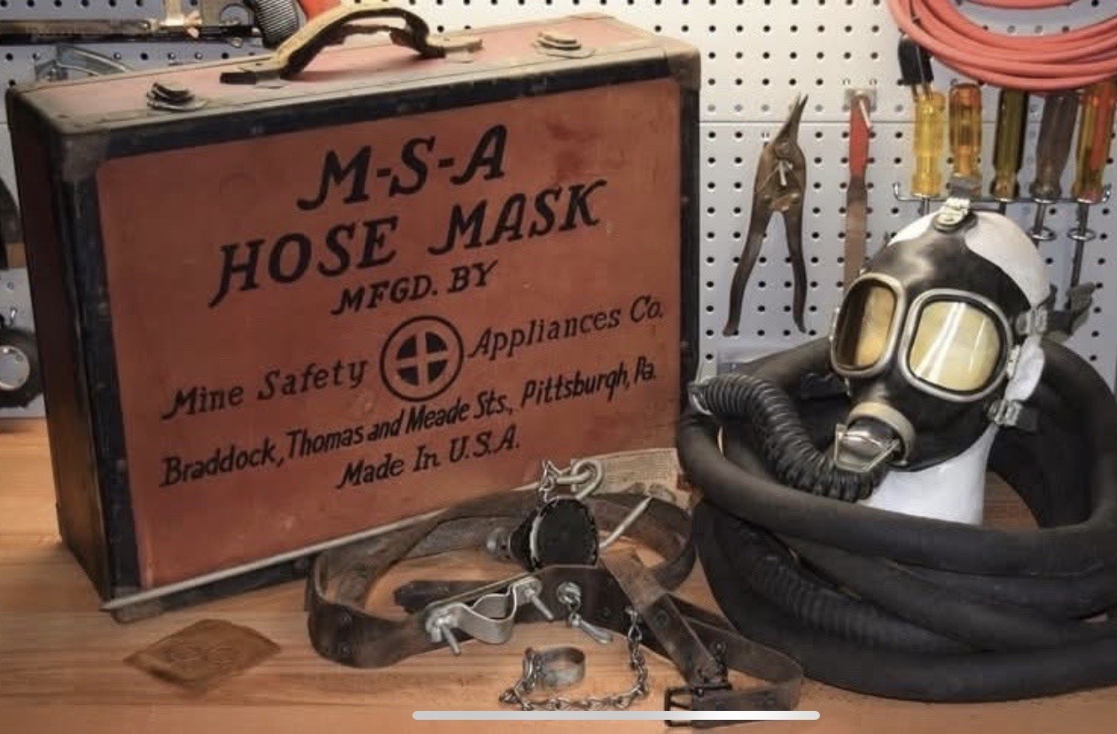 RARE Antique MSA Mine Safety Appliances Gas Mask Hose Kit Industrial Fire Dept