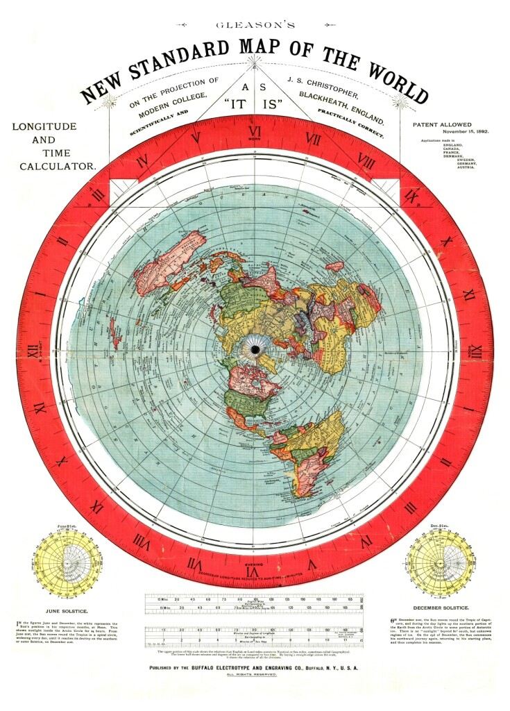 FLAT EARTH MAP : Alexander Gleason : circa 1892 Archival Quality Map Print