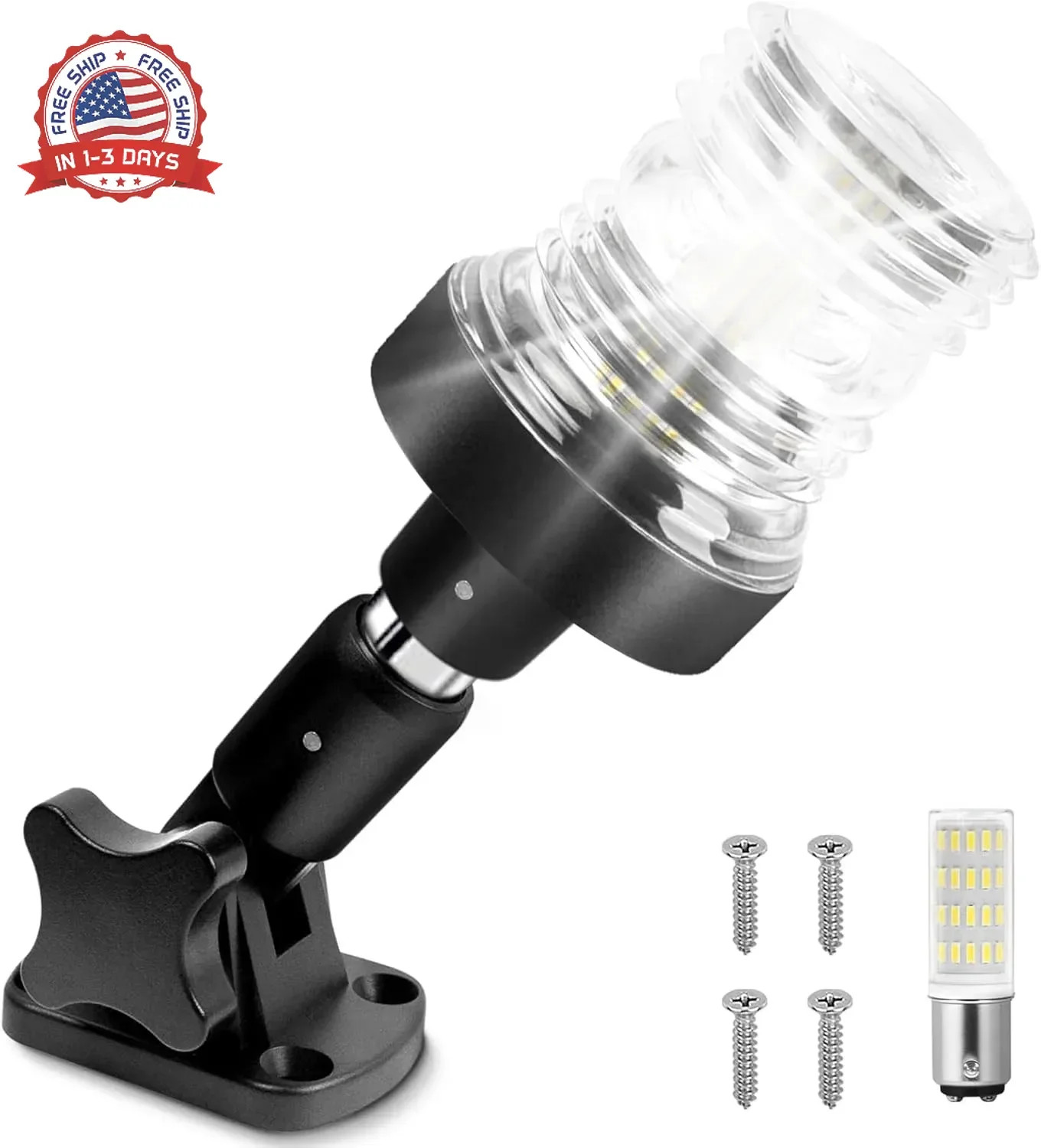 Fold-Down LED Stern Anchor Light 350LM Waterproof IP67 6 Inches for Marine Ponto