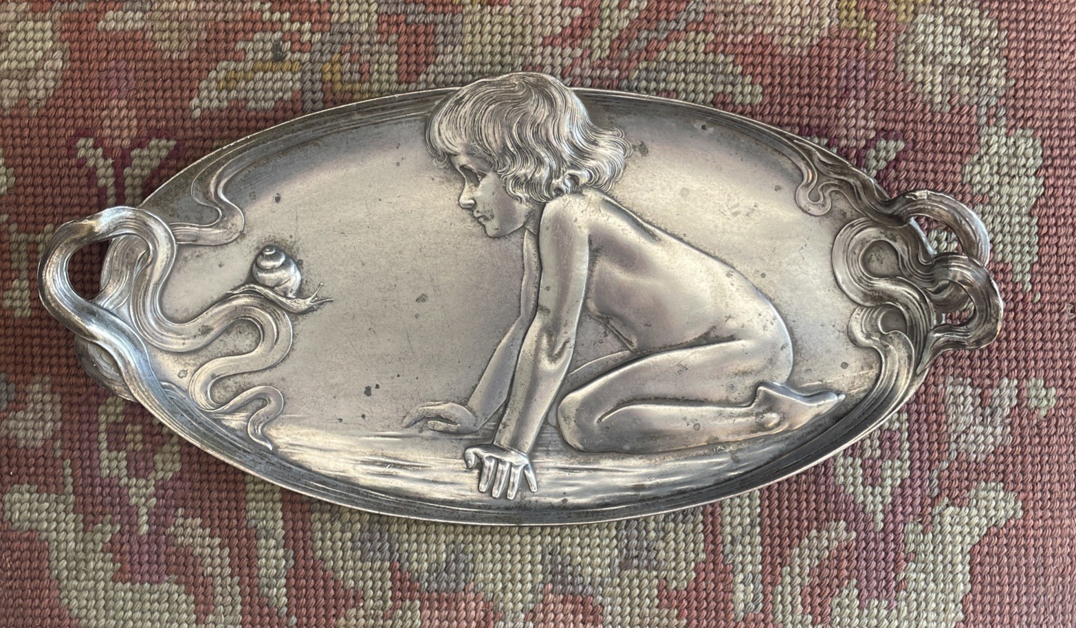 WMF Art Nouveau Silver Plated Card Tray – Child with Snail 210 Antique 1899
