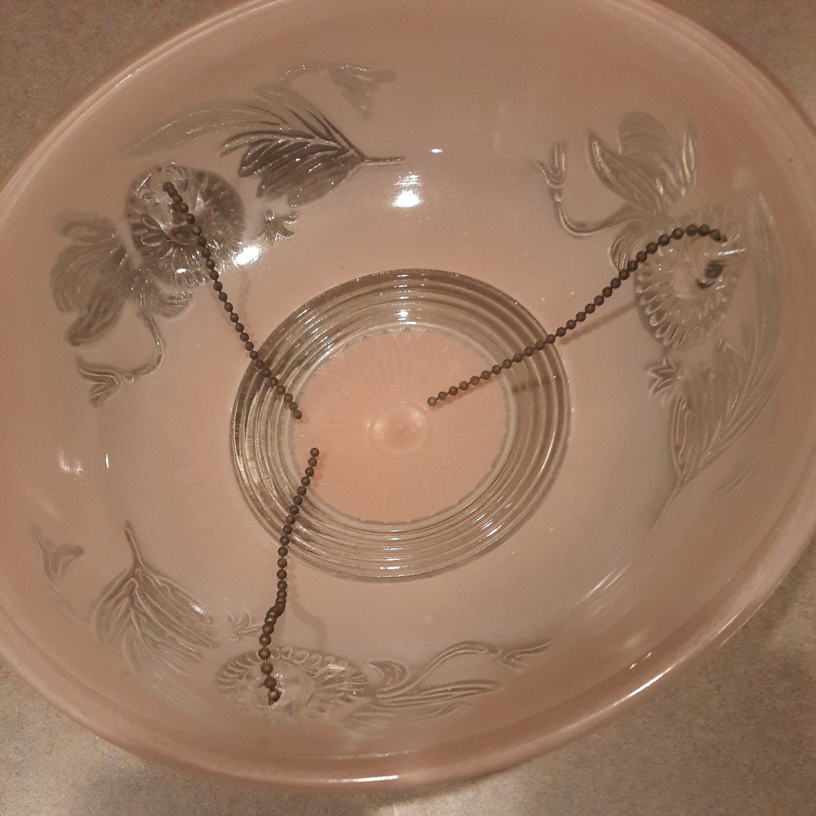 Vintage Pink Glass Daisy Ceiling Light Shade Globe 3 Chain Light Lamp