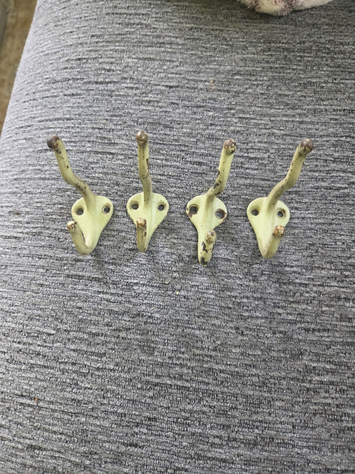 Lot Of 4 VTG Salvaged Iron Painted Brass Hat Coat Hooks Bathroom Hooks Hardware