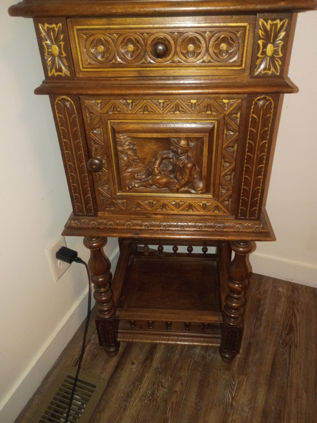 Antique 19th Century Hand carved Britney Breton French Nightstand